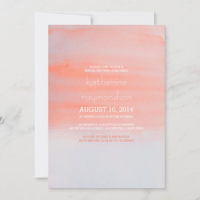 Invitation aquarelle rose moderne douche nuptiale (Devant)