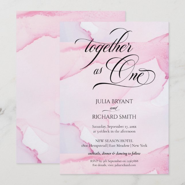Invitation Aquarelle rose moderne Élégante calligraphie Invit (Devant / Derrière)