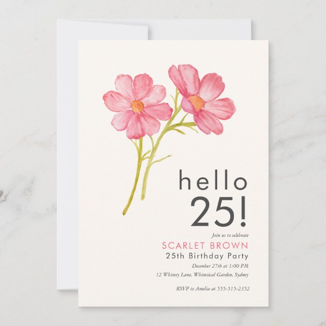 Invitation Aquarelle rose moderne Floral 25e anniversaire (Devant)