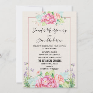 Invitation Aquarelle rose moderne Mariage de bouquet floral