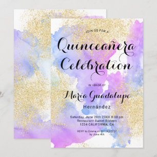 Invitation Aquarelle rose moderne or parties scintillant Quin