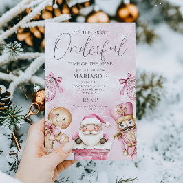 Invitation aquarelle rose Noël Père Noël 1er anniversaire