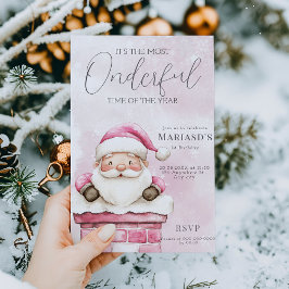 Invitation aquarelle rose Noël Père Noël 1er anniversaire