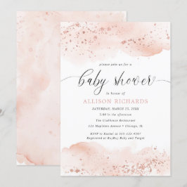 Invitation Aquarelle rose or blush rose fille baby shower