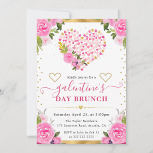 Invitation Aquarelle Rose & Or Coeurs & Fleurs Galentine'