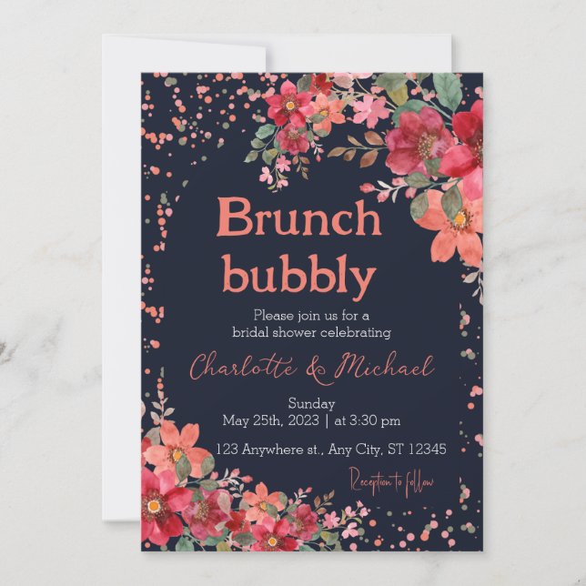 Invitation Aquarelle rose or Fête des mariées florale Brunch (Devant)
