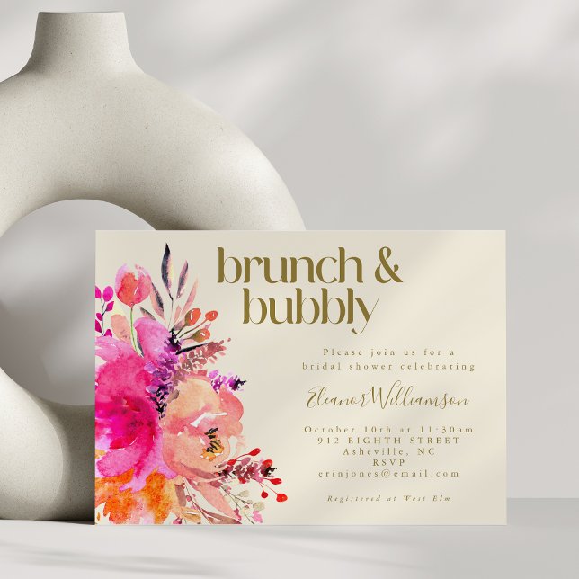 Invitation Aquarelle rose or Floral Bridal Brunch Message (Créateur téléchargé)