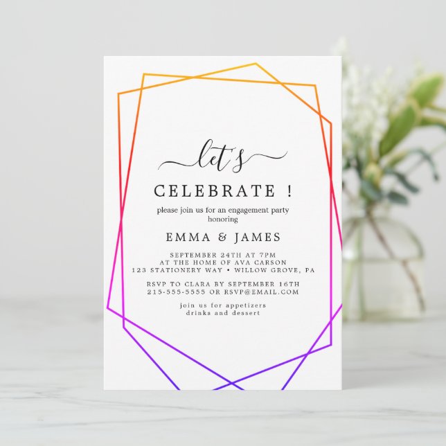 Invitation Aquarelle rose or Géométrique Fêtons (Debout devant)