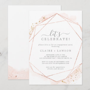 Invitation Aquarelle rose or Géométrique Fêtons