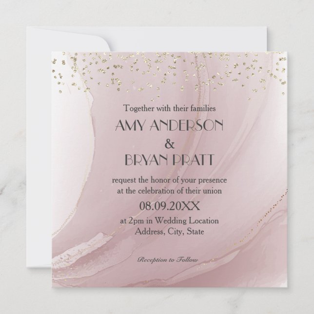 Invitation Aquarelle Rose or marbre (Devant)