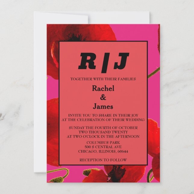 Invitation Aquarelle rose orangé moderne Mariage floral Boho (Devant)