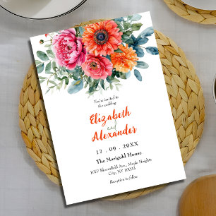 Invitation Aquarelle rose-orange vibre Mariage floral
