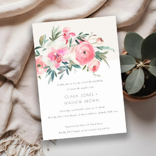 Invitation Aquarelle rose orchidée Floral Couples Douche