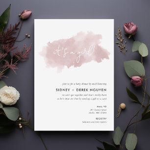 Invitation Aquarelle rose pâle Baby shower fille par courrier