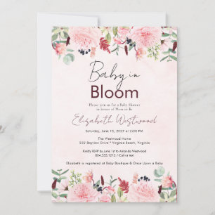 Invitation Aquarelle rose pâle bébé dans le Baby shower en fl