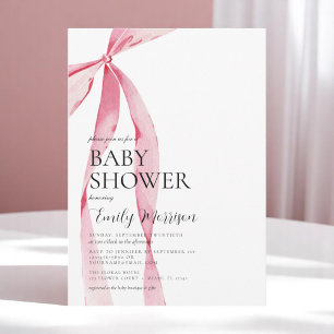 Invitation Aquarelle rose pâle Bow Girl Baby shower