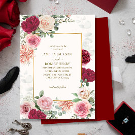 Invitation Aquarelle rose pâle et Mariage floral Marsala