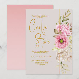 Invitation Aquarelle rose pâle Floral Budget Mariage