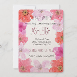 Invitation Aquarelle rose pâle jour d'anniversaire de la flor