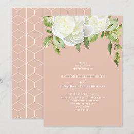 Invitation Aquarelle rose pâle Ressort Mariage de pivoine flo