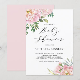 Invitation Aquarelle rose pâle Rose Baby shower Floral