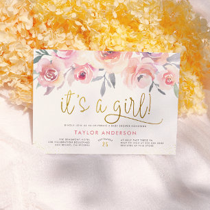 Invitation Aquarelle rose pâle Roses Son Baby shower Fille