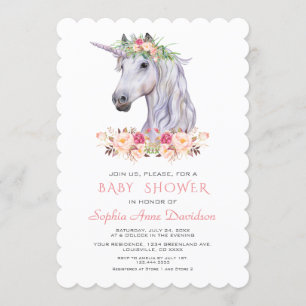 Invitation Aquarelle rose pâle Unicorn Girl Baby shower