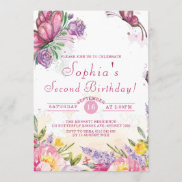Invitation Aquarelle rose papillon Floral Anniversaire