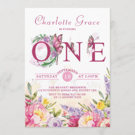 Invitation Aquarelle rose papillon Floral Anniversaire
