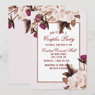 Invitation Aquarelle rose Peony Floral Couples Party