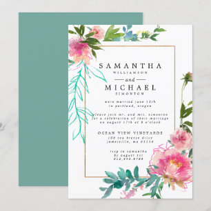 Invitation Aquarelle rose Peony Floral Elopeption