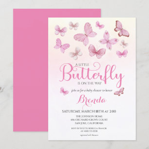 Invitation Aquarelle rose Petit Papillon Baby shower fille