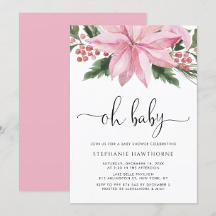 Invitation Aquarelle rose Poinsettia Baby shower d'hiver