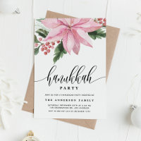 Aquarelle rose Poinsettia Holly Hanoukka Party