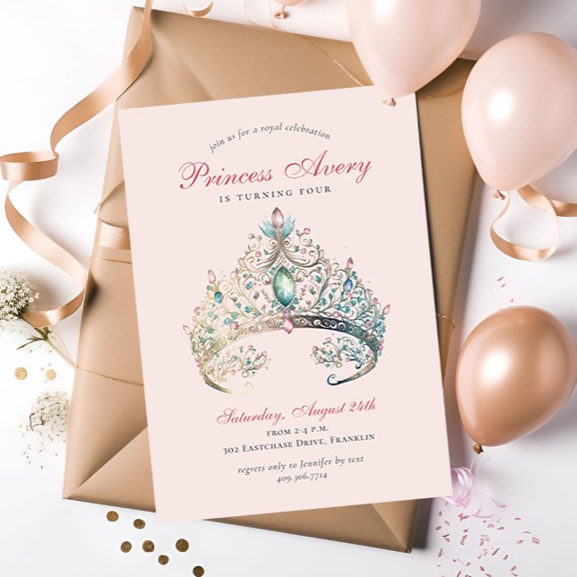 Invitation Aquarelle rose princesse Tiara Anniversaire (Créateur téléchargé)