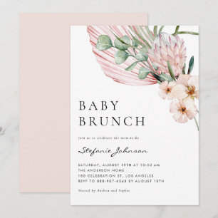 Invitation Aquarelle rose Protea Tropical Baby Brunch