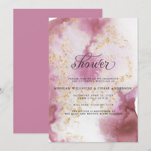Invitation Aquarelle Rose Quartz Gold Geode BarefootBride™