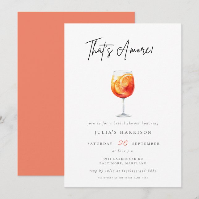 Invitation Aquarelle rose qui est Amore Spritz Fête des marié (Devant / Derrière)