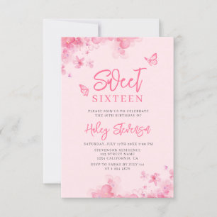 Invitation Aquarelle rose romantique florale Photo Sweet 16