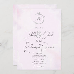 Invitation Aquarelle rose romantique Gris Inséparables Monogr