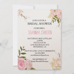 Invitation Aquarelle rose romantique Jardin douche nuptiale