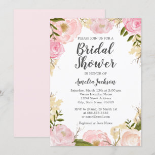 Invitation Aquarelle rose Rose couleur rose Fête des mariées 