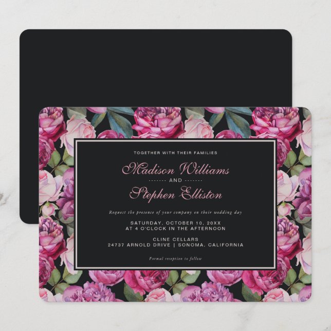 Invitation Aquarelle rose Rose Floral - Mariage (Devant / Derrière)