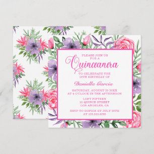Invitation Aquarelle rose rose Floral moderne Quinceañera