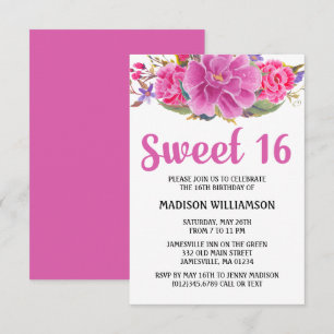 Invitation Aquarelle rose rose moderne douce 16 Anniversaire