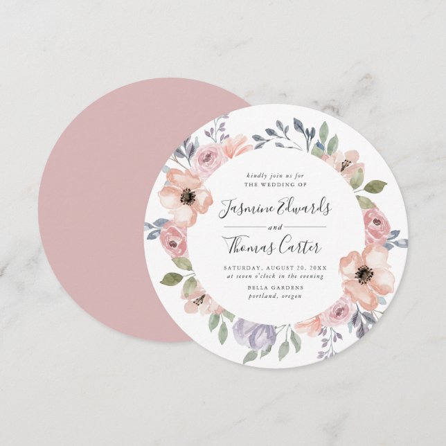 Invitation Aquarelle rose Rose poussiéreuse Floral | Mariage  (Devant / Derrière)