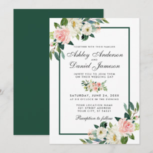 Invitation Aquarelle rose rose rose bleu vert Mariage blanc G