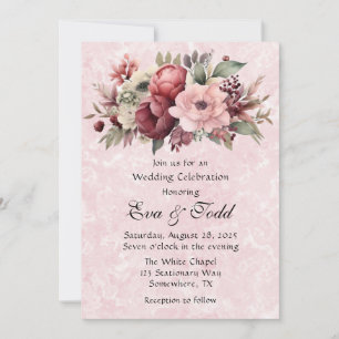 Invitation Aquarelle rose rose rose Mariage en marbre