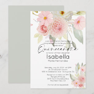 Invitation Aquarelle rose rose rustique Quinceanera florale