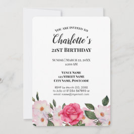 Invitation Aquarelle rose Roses blanches fête d'anniversaire